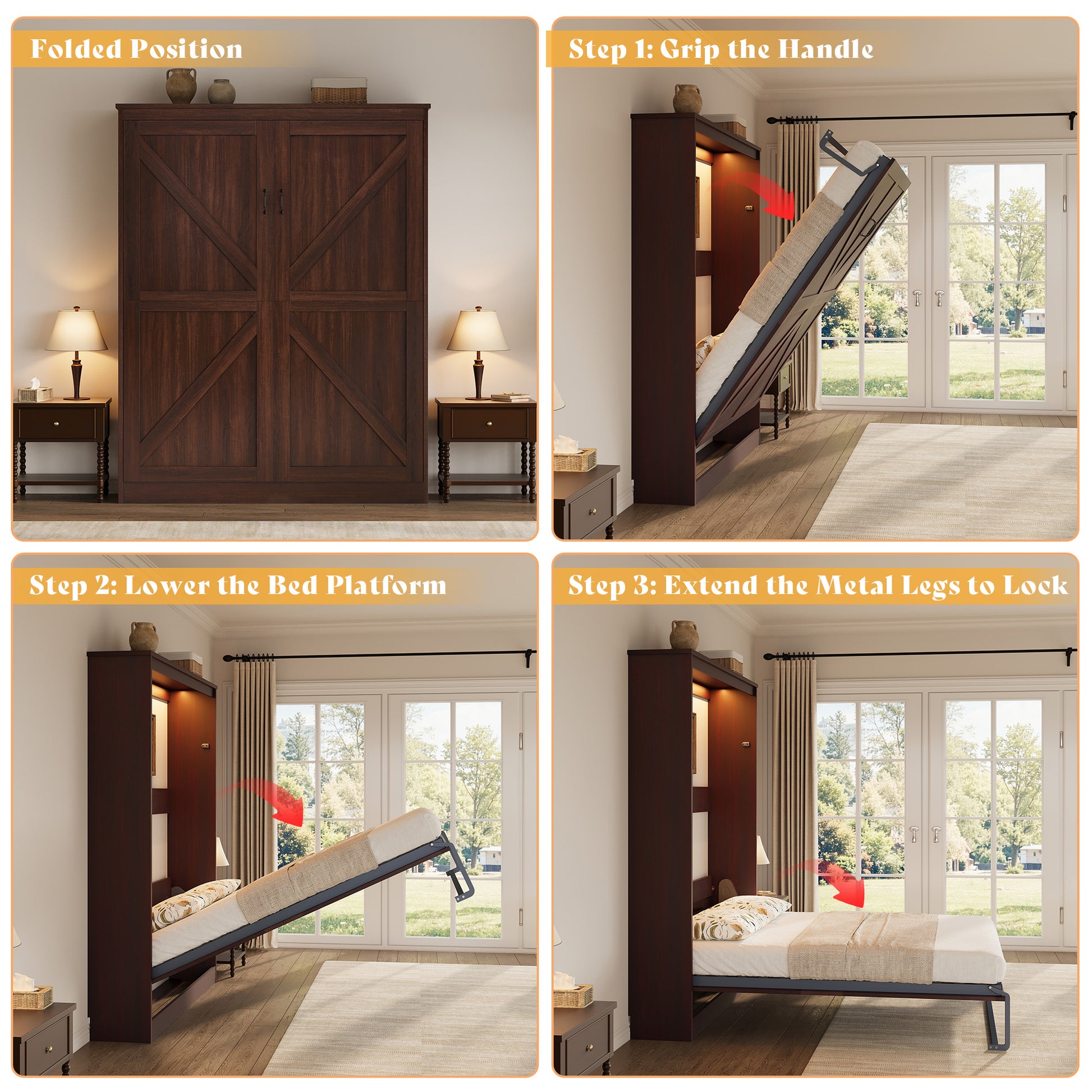 Stash Murphy Bed Frame Amerlife Queen / Walnut