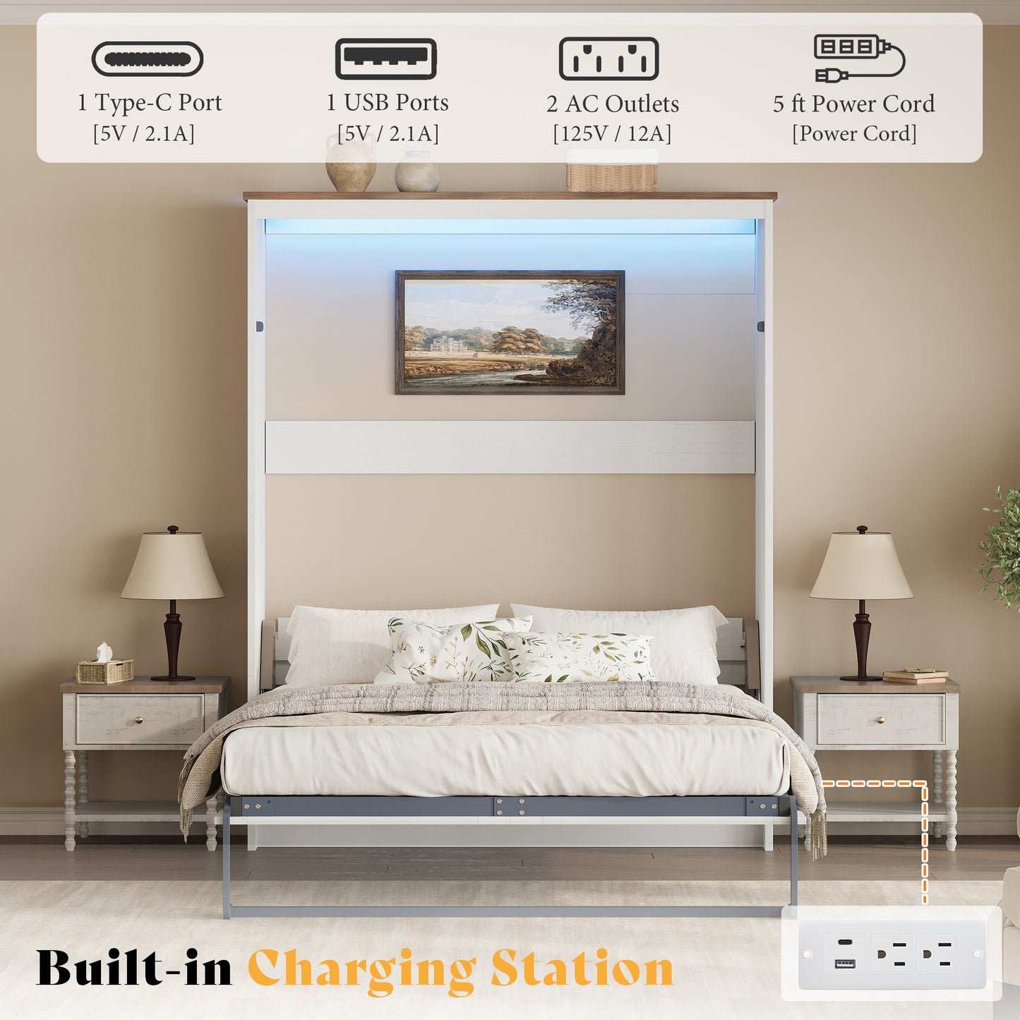 Stash Murphy Bed Frame Amerlife Queen / White