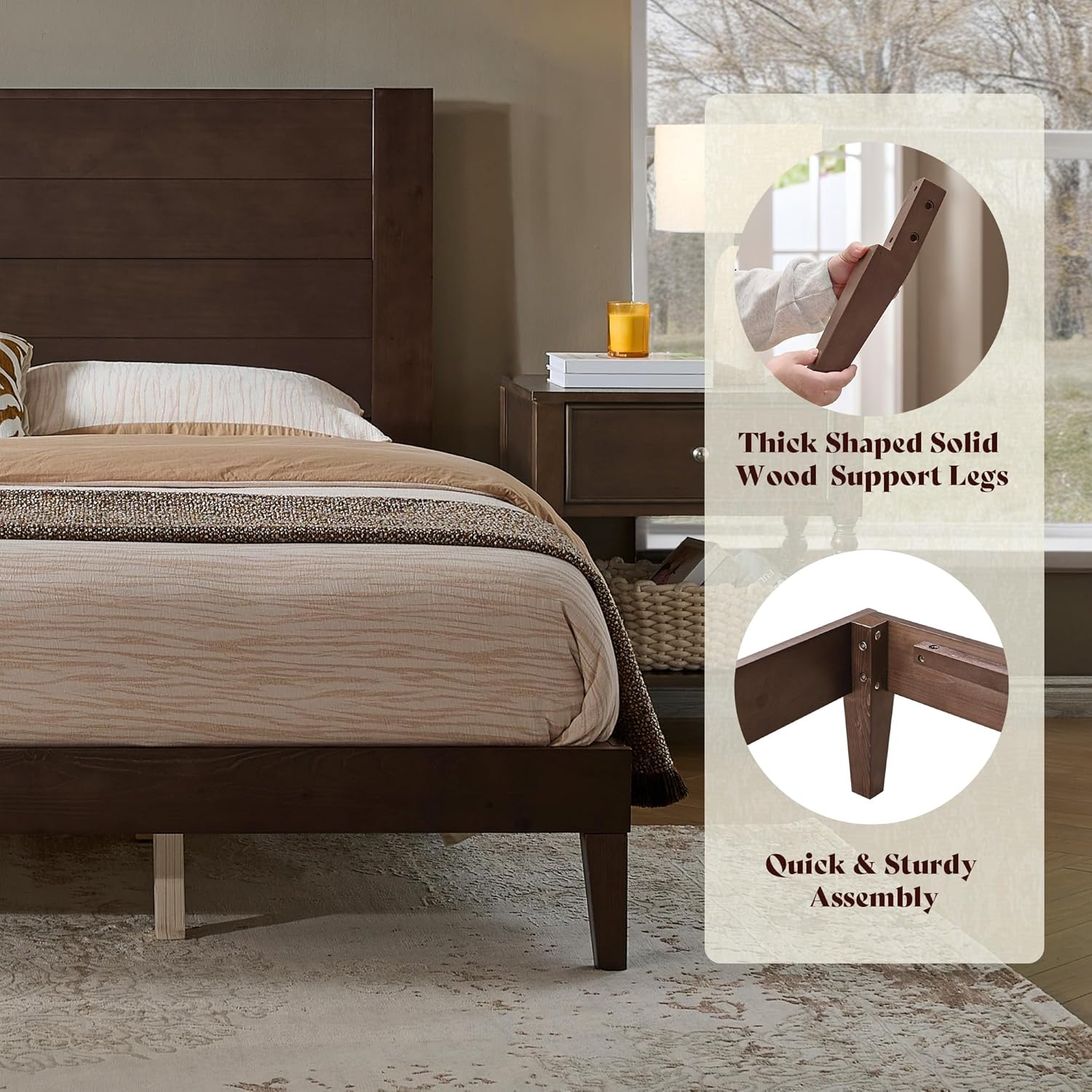 Fremont Wood Platform Bed Full size Dark Walnut