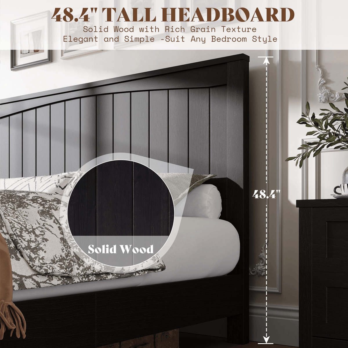 Sanderson Solid Wood Bed Frame -KING / BLACK