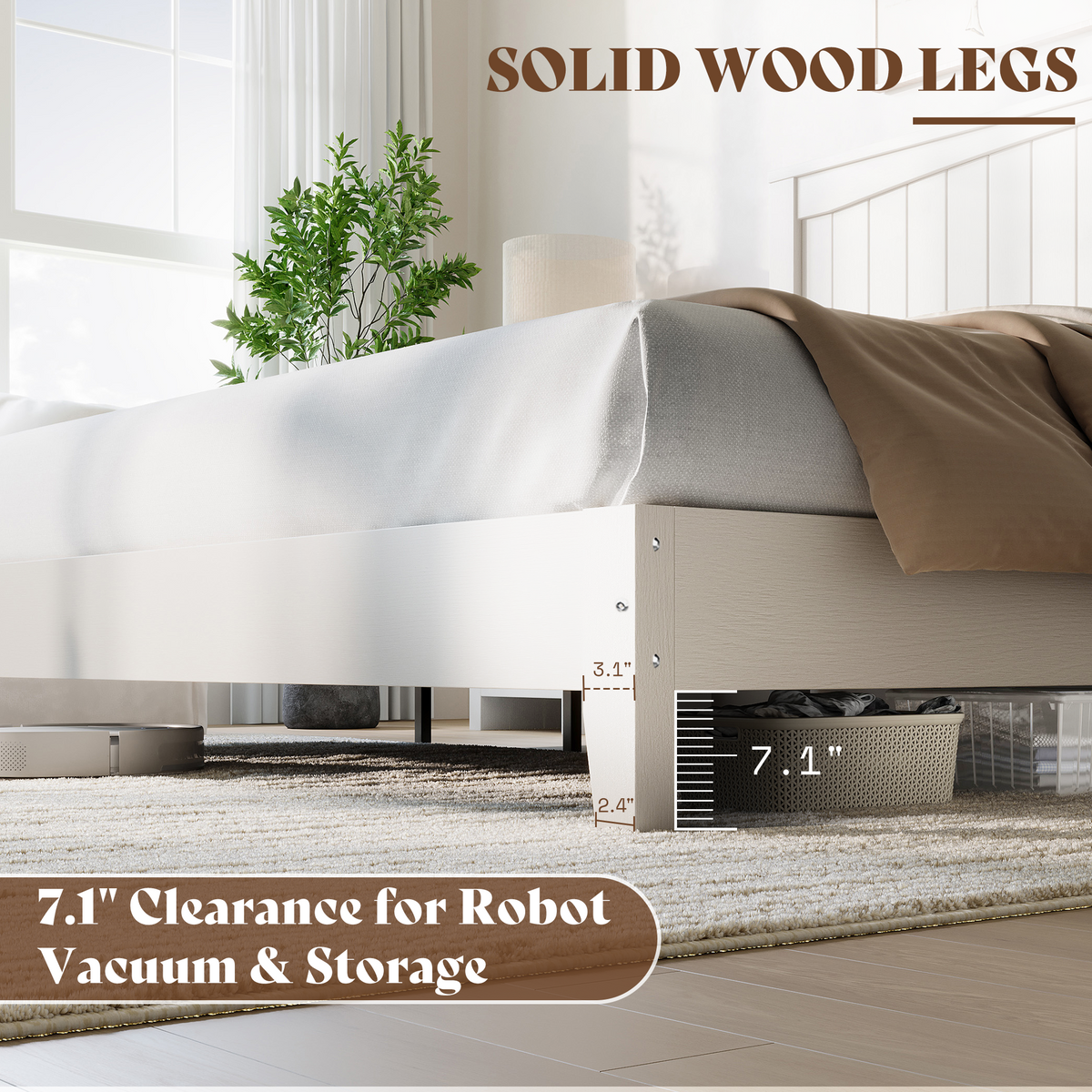 Sanderson Solid Wood Bed Frame -King / WHITE