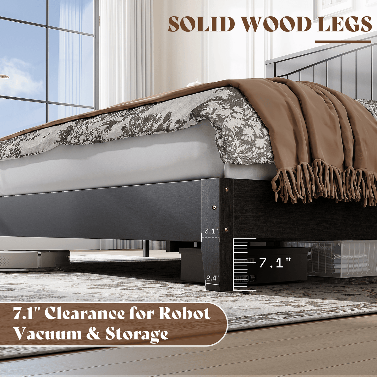 Sanderson Solid Wood Bed Frame -QUEEN / BLACK