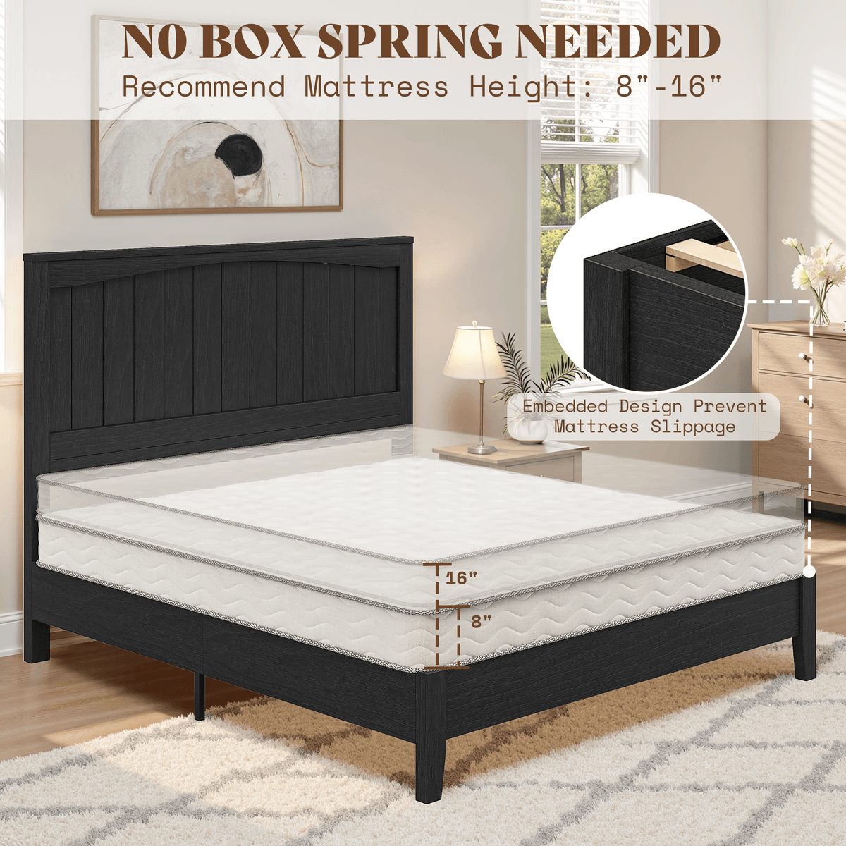 Sanderson Solid Wood Bed Frame -QUEEN / BLACK