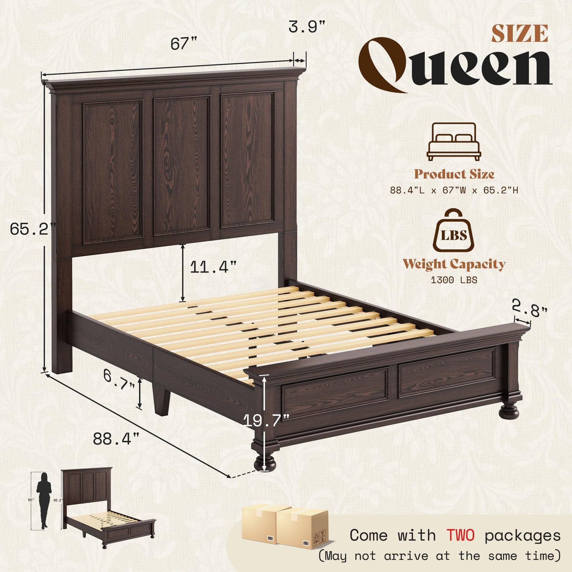 Bobbin Queen Solid Wood Platform Bed Amerlife Brown