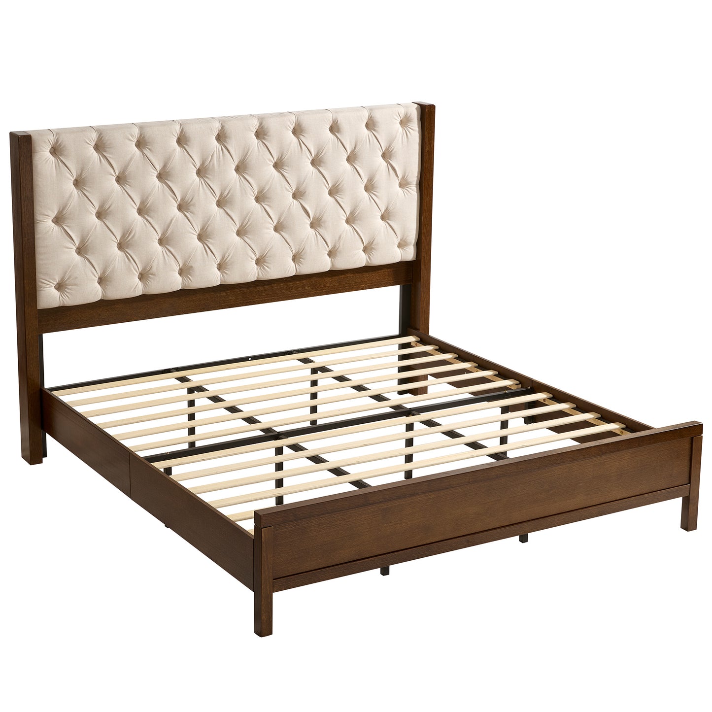 Flank Solid Wood Wingback Bed Frame King Dark Walnut