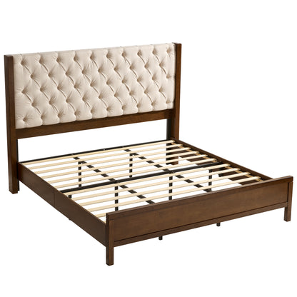 Flank Solid Wood Wingback Bed Frame King Dark Walnut