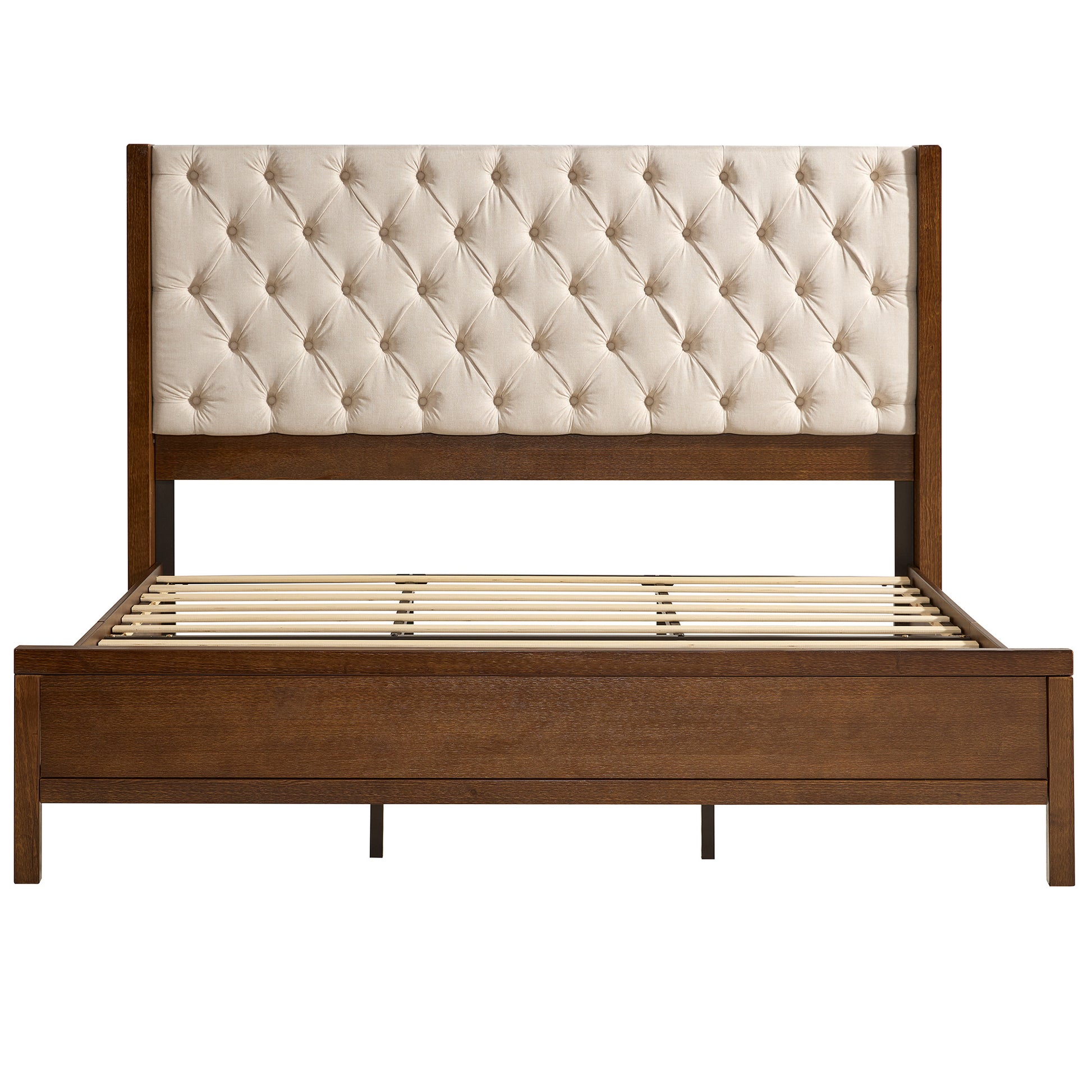 Flank Solid Wood Wingback Bed Frame King Dark Walnut