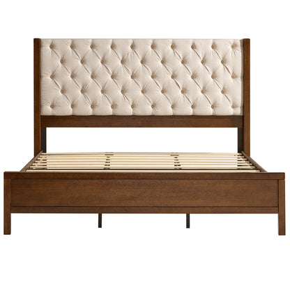 Flank Solid Wood Wingback Bed Frame King Dark Walnut
