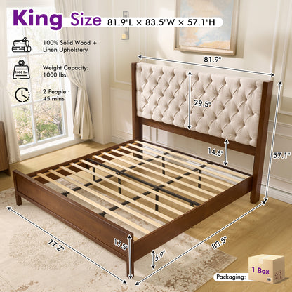 Flank Solid Wood Wingback Bed Frame King Dark Walnut