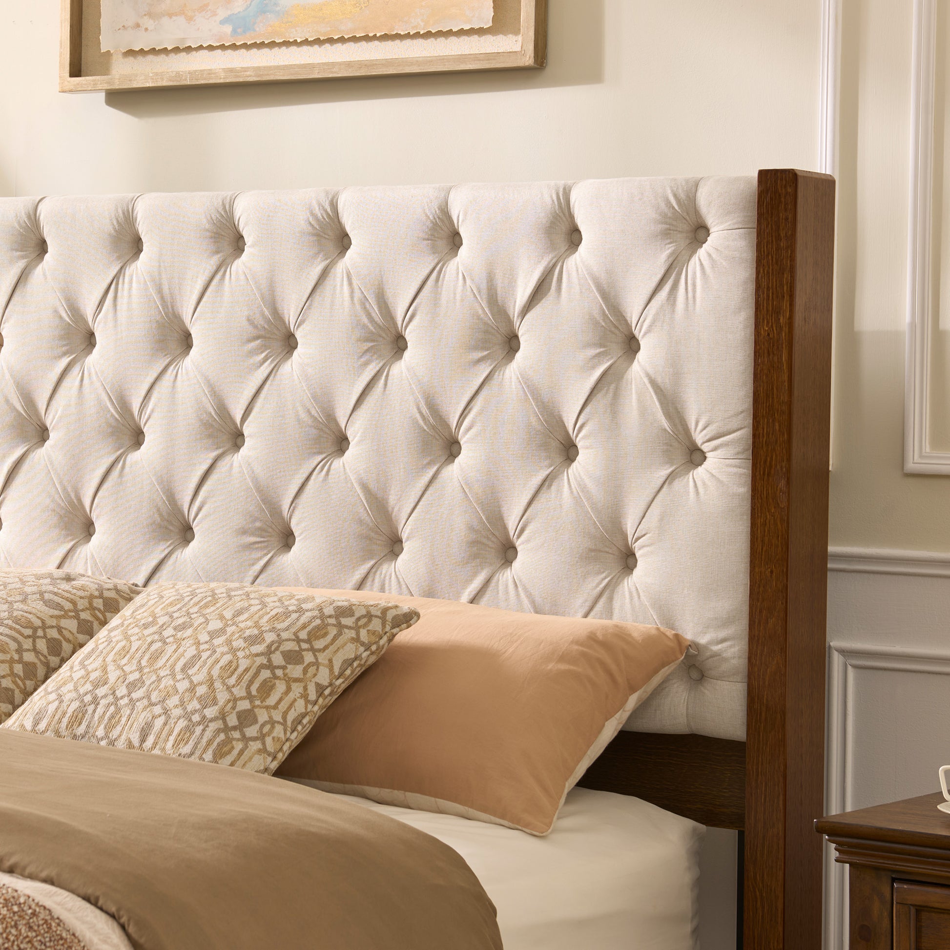 Flank Solid Wood Wingback Bed Frame King Dark Walnut