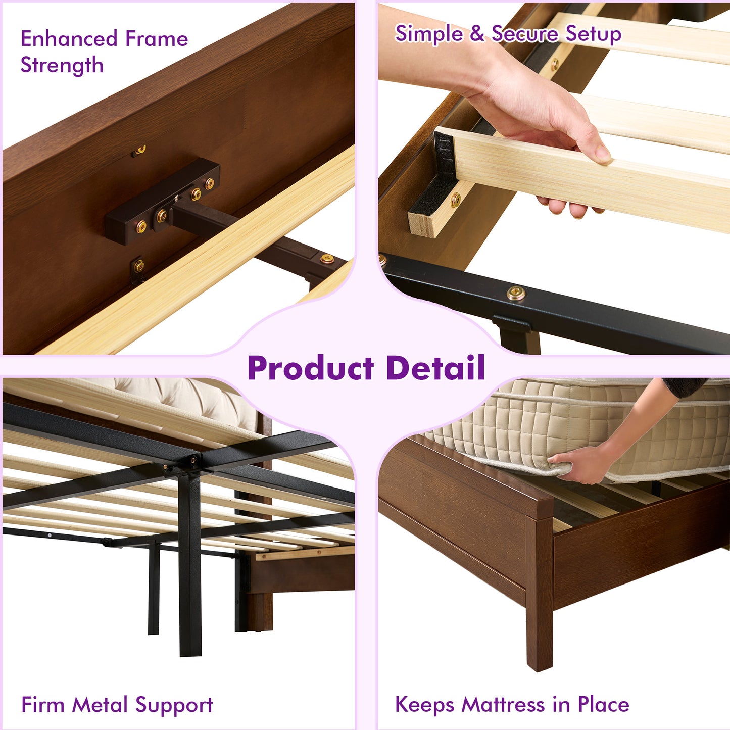 Flank Solid Wood Wingback Bed Frame Queen Dark Walnut