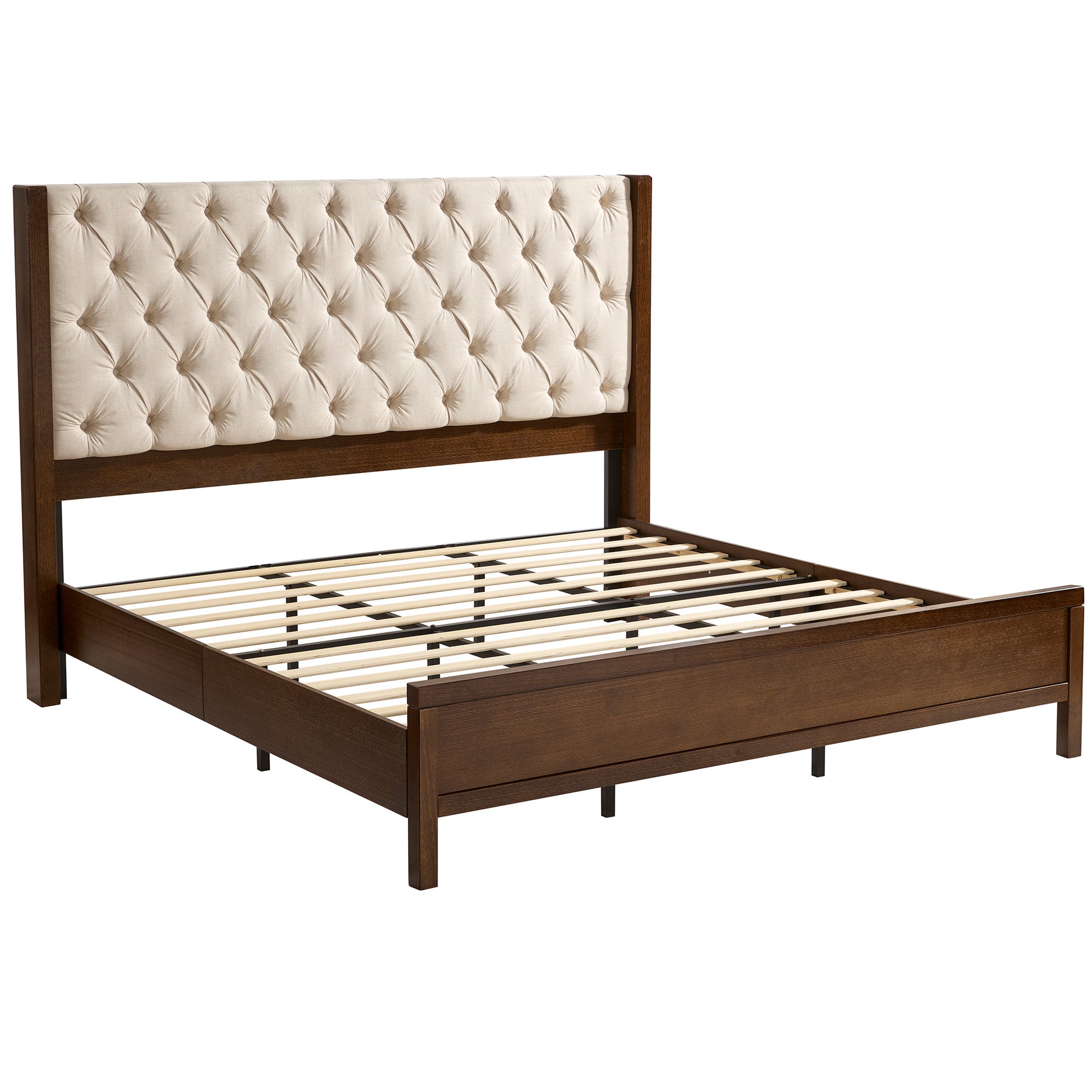 Flank Solid Wood Wingback Bed Frame Queen Dark Walnut