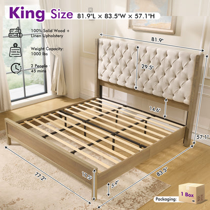 Flank Solid Wood Wingback Bed Frame King Gray Wash