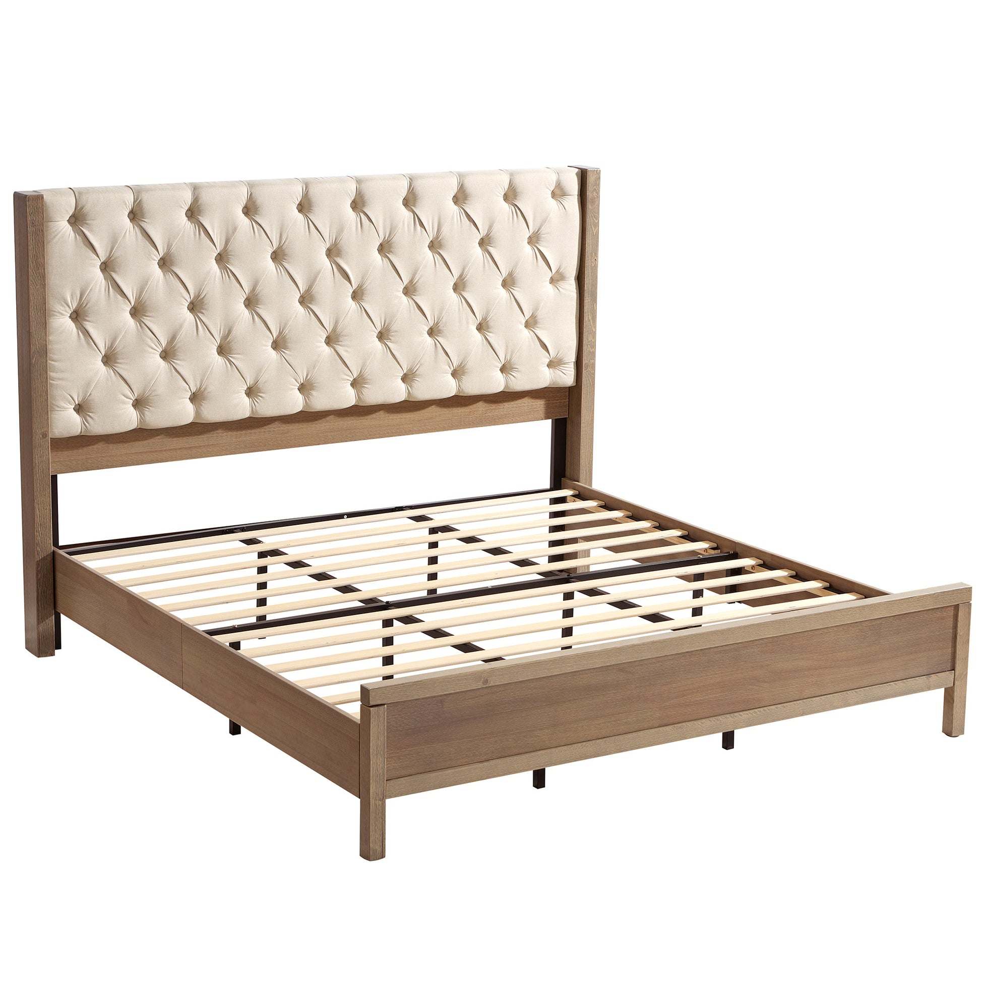 Flank Solid Wood Wingback Bed Frame Queen Gray Wash
