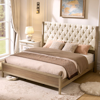 Flank Solid Wood Wingback Bed Frame Queen Gray Wash