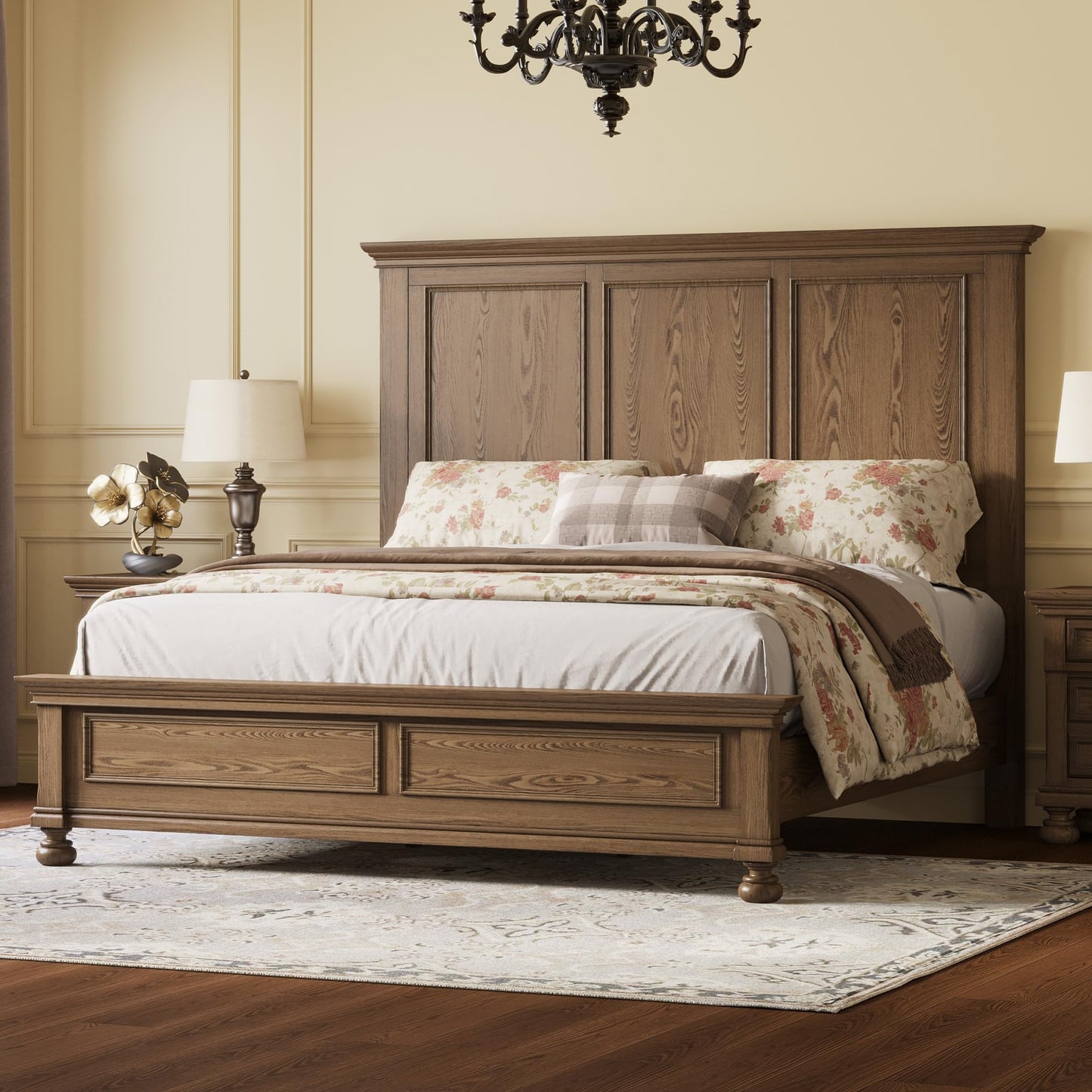 Bobbin Solid Wood Platform Bed Amerlife Light Brown / King