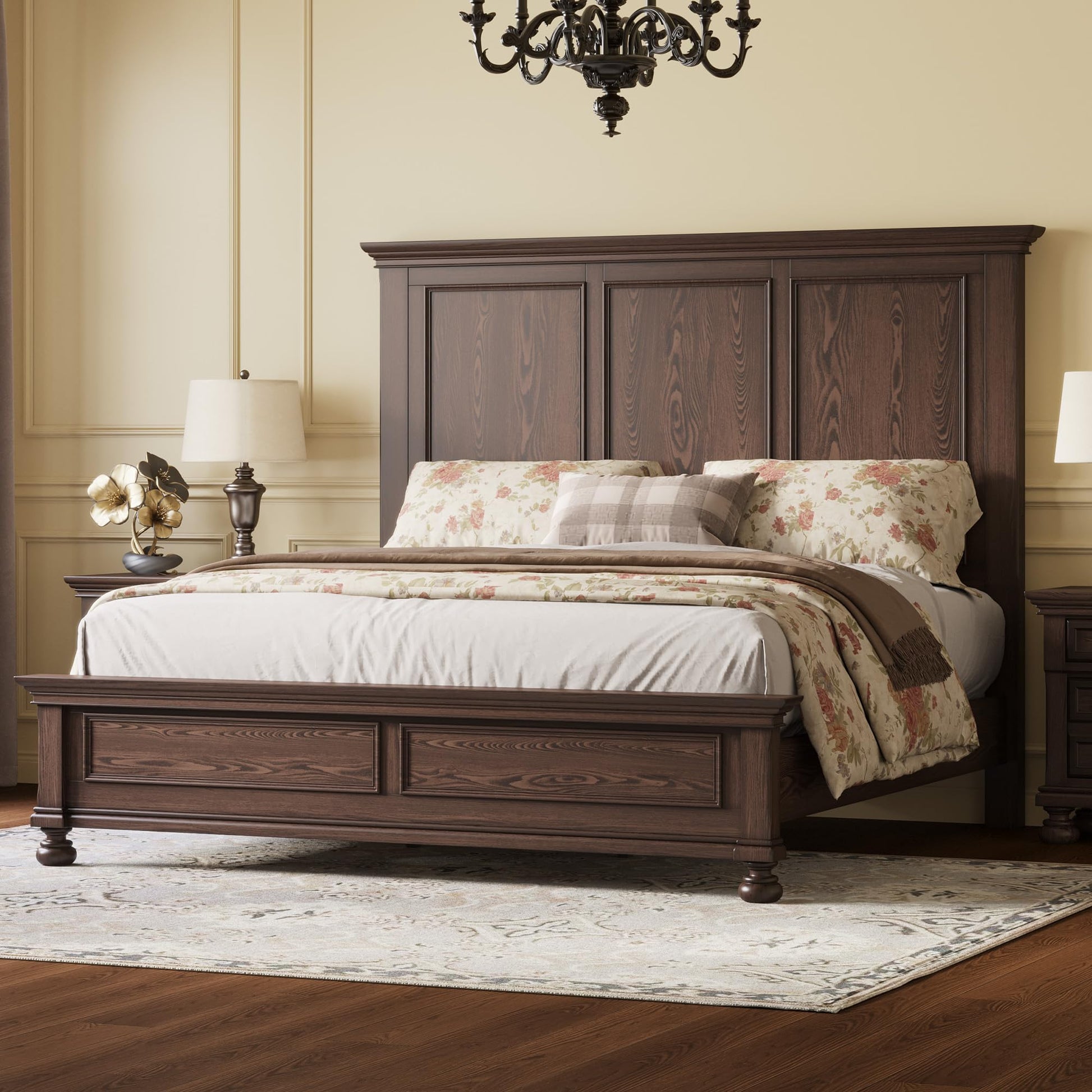 Bobbin Solid Wood Platform Bed Amerlife Brown / King