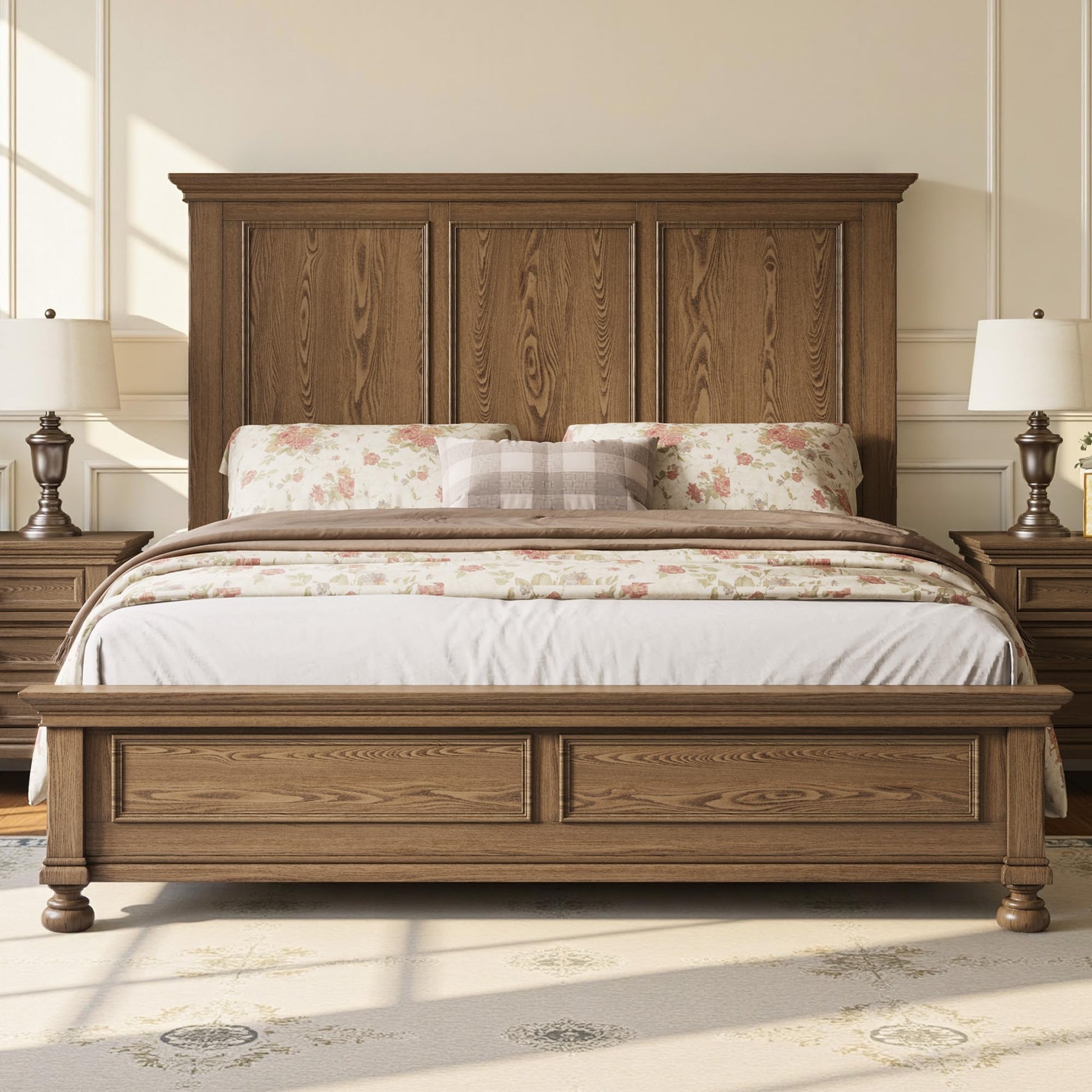Bobbin Solid Wood Platform Bed Amerlife Light Brown / King