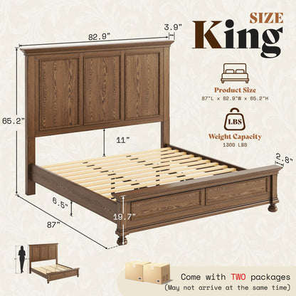 Bobbin Solid Wood Platform Bed Amerlife Light Brown / King
