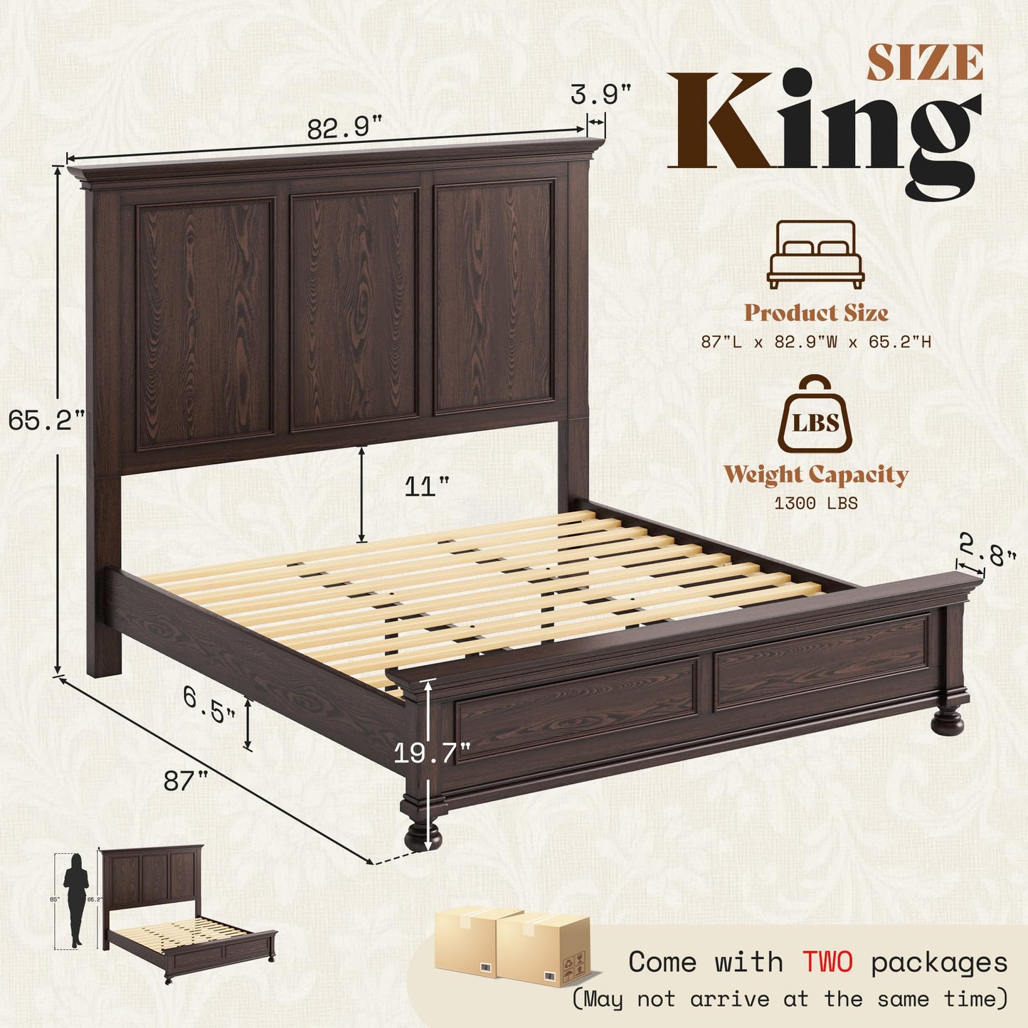Bobbin Solid Wood Platform Bed Amerlife Brown / King
