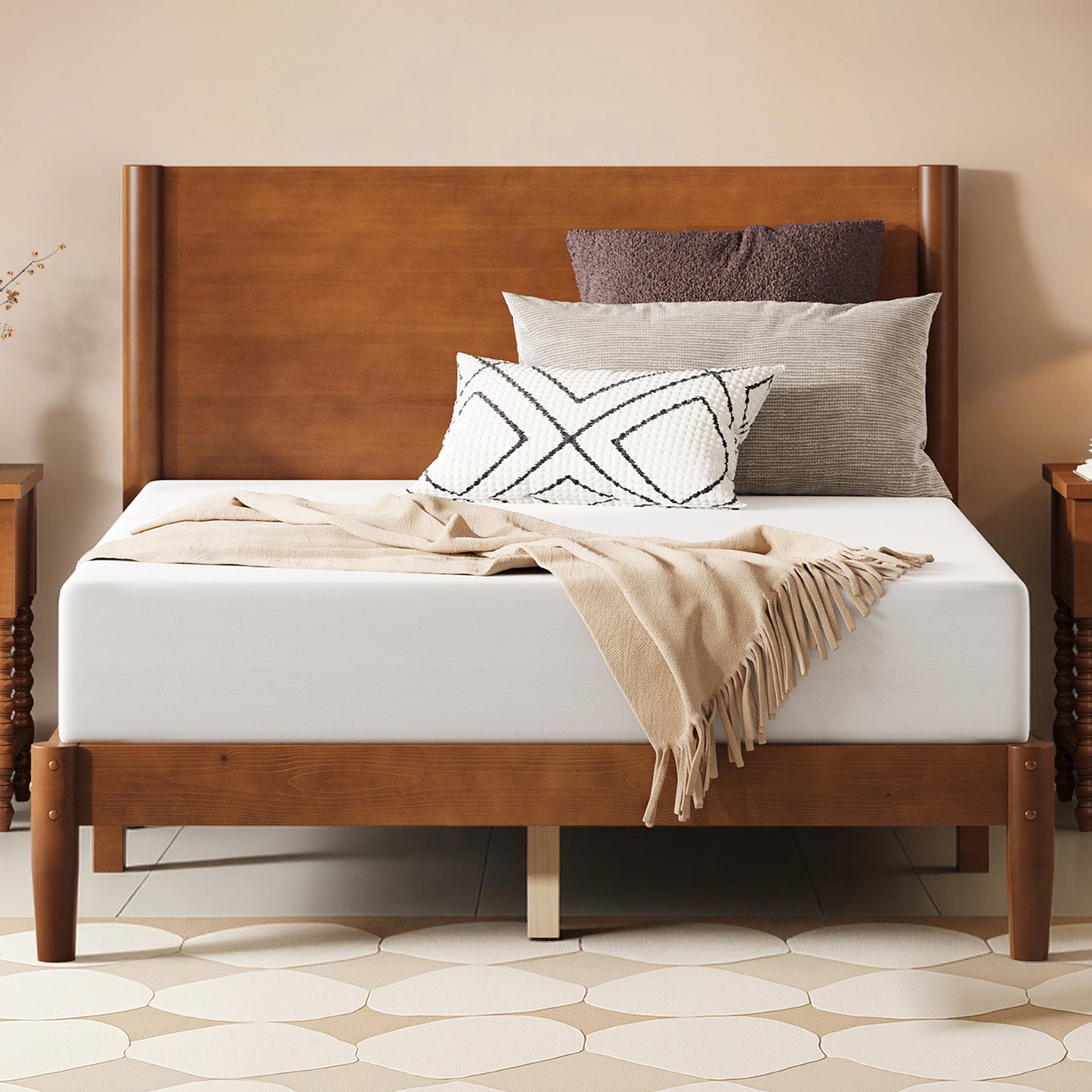 Mid Century Modern Platform Bed-FULL BROWN