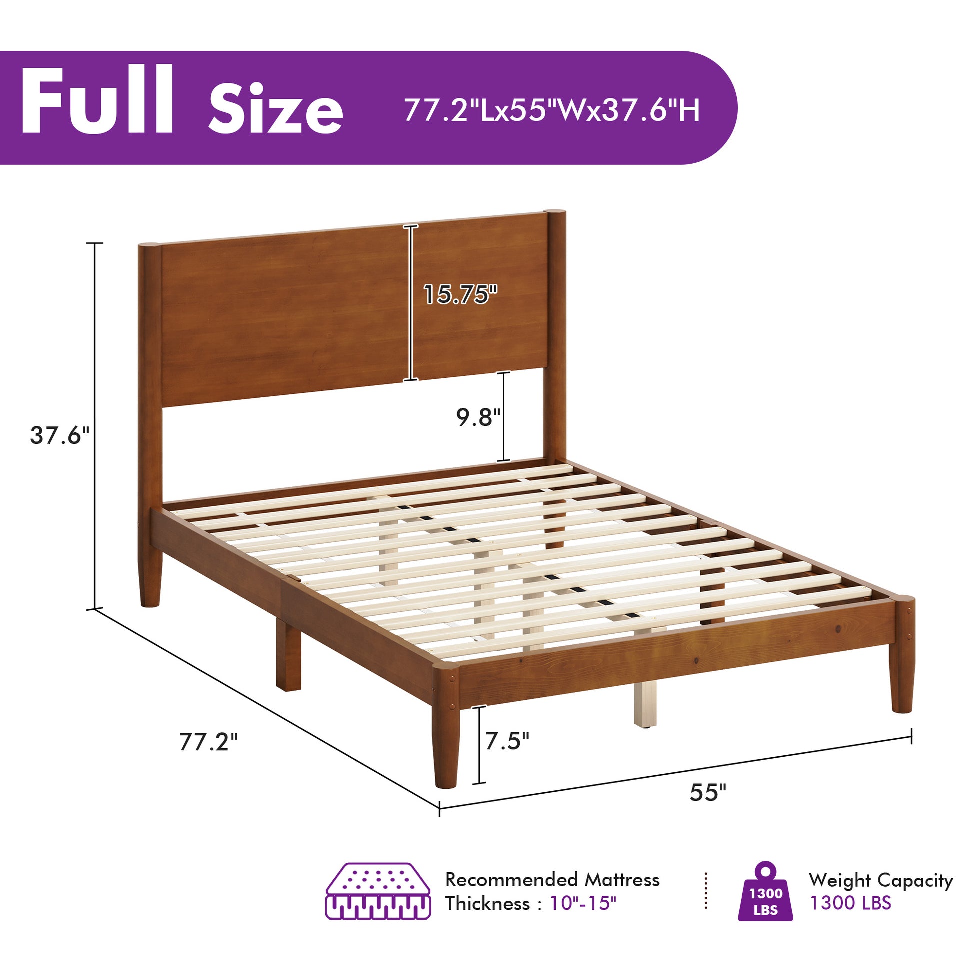 Mid Century Modern Platform Bed-FULL BROWN