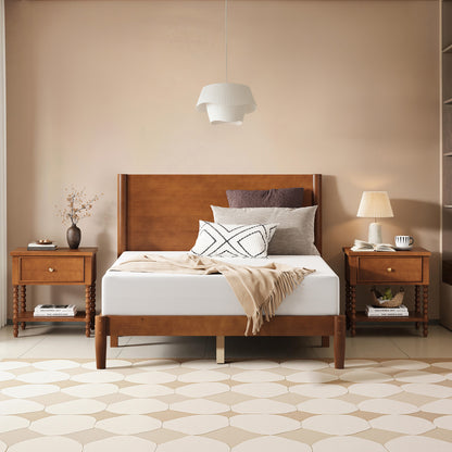 Mid Century Modern Platform Bed-FULL BROWN
