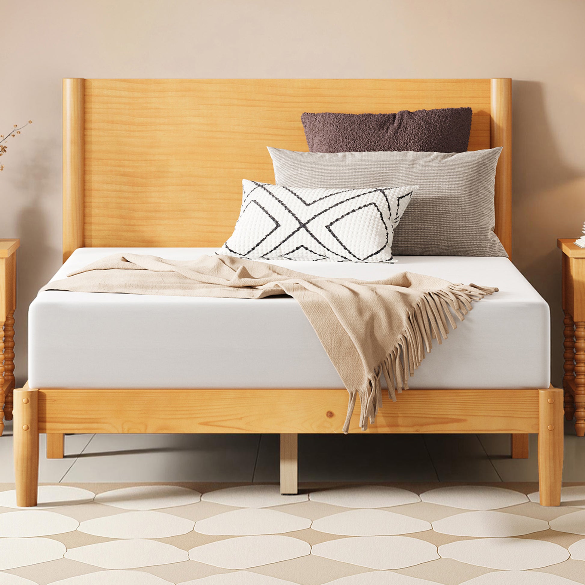 Mid Century Modern Platform Bed-FULL NATURAL