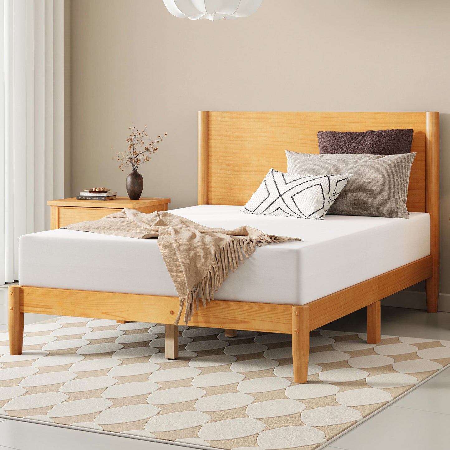 Mid Century Modern Platform Bed-FULL NATURAL
