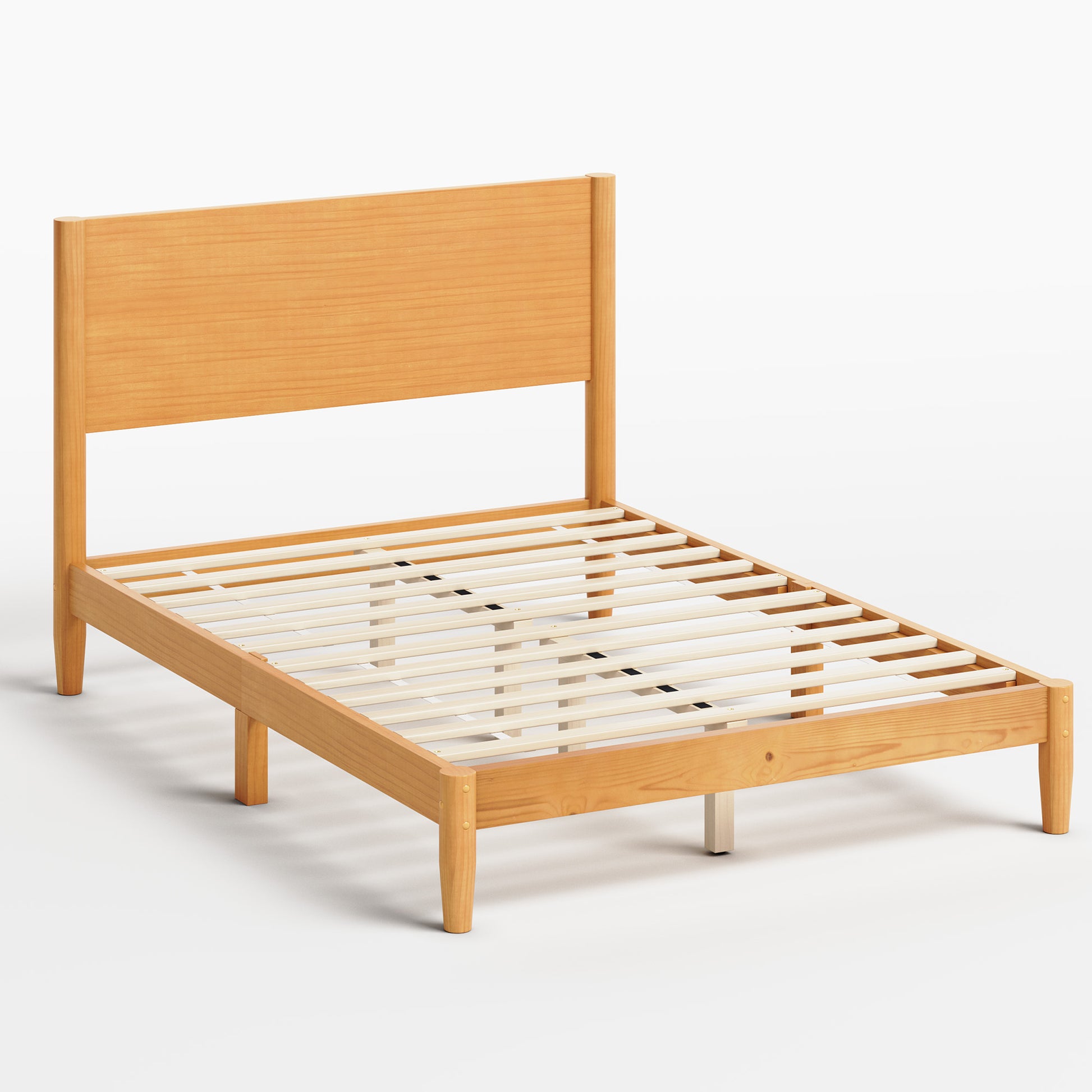 Mid Century Modern Platform Bed-FULL NATURAL