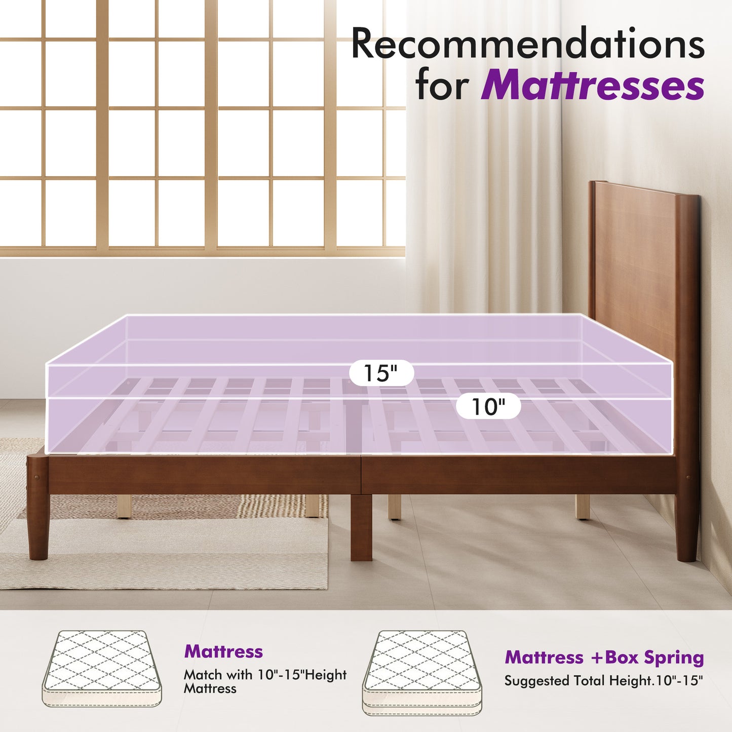 Mid Century Modern Platform Bed-KING BROWN
