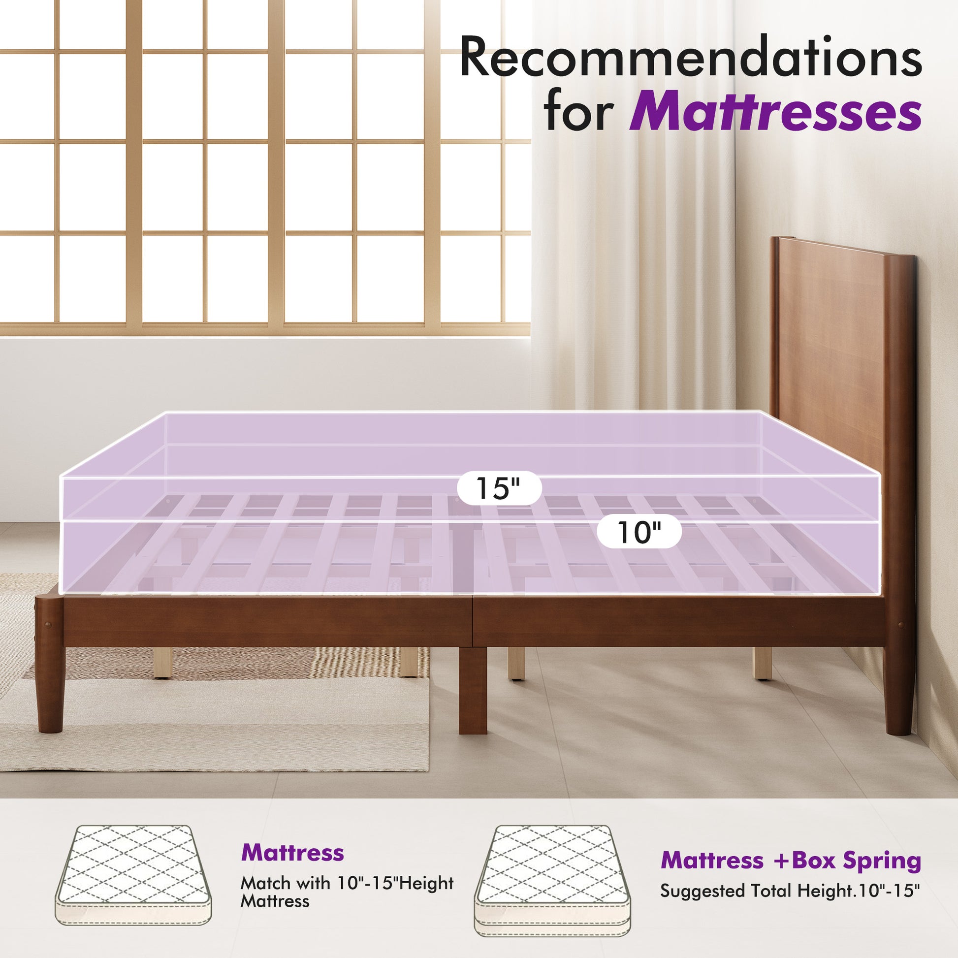 Mid Century Modern Platform Bed-KING BROWN