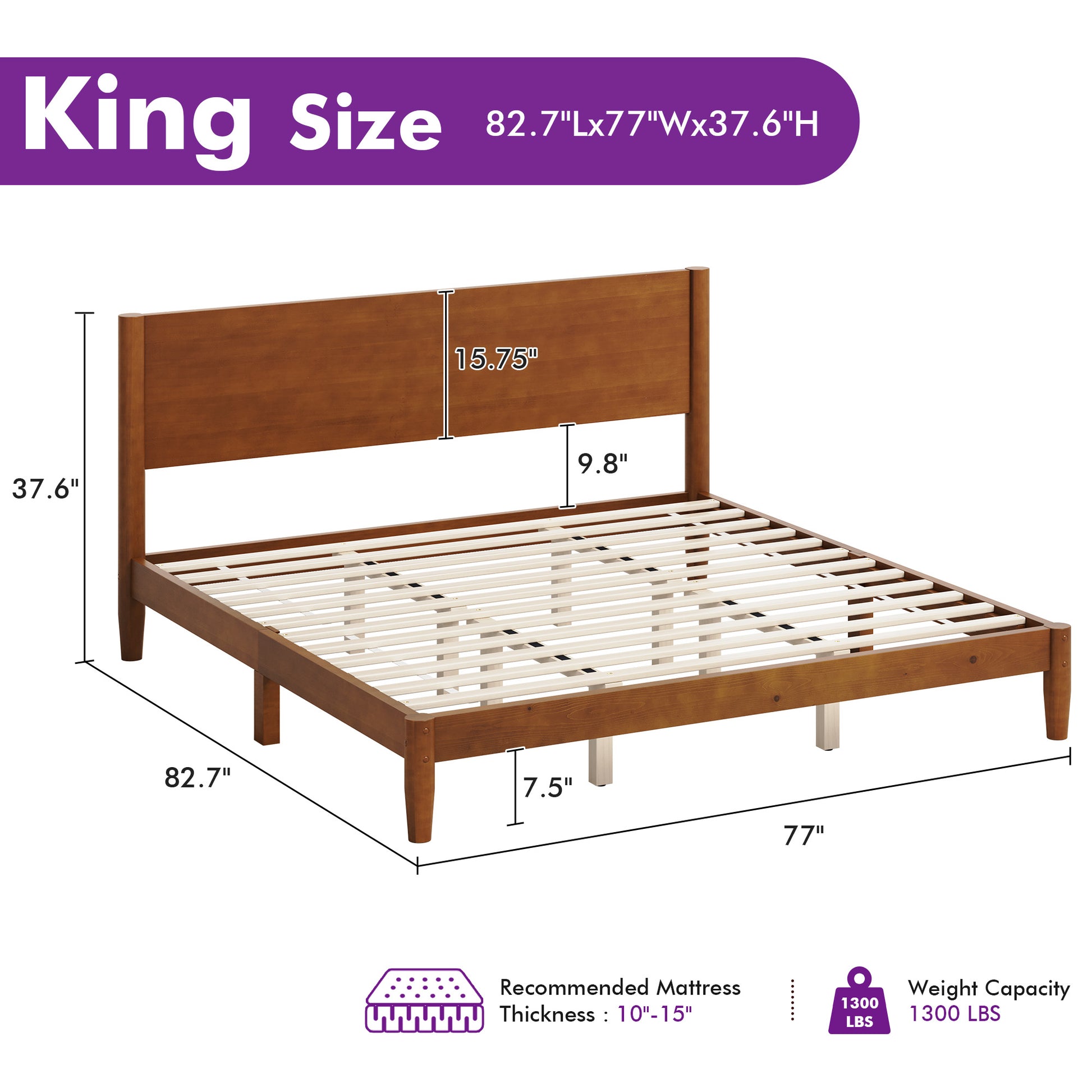 Mid Century Modern Platform Bed-KING BROWN