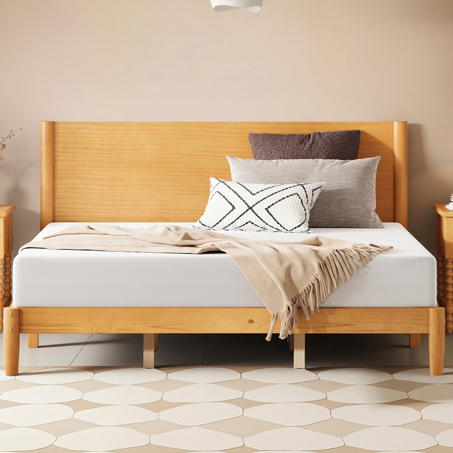 Mid Century Modern Platform Bed-KING NATURAL