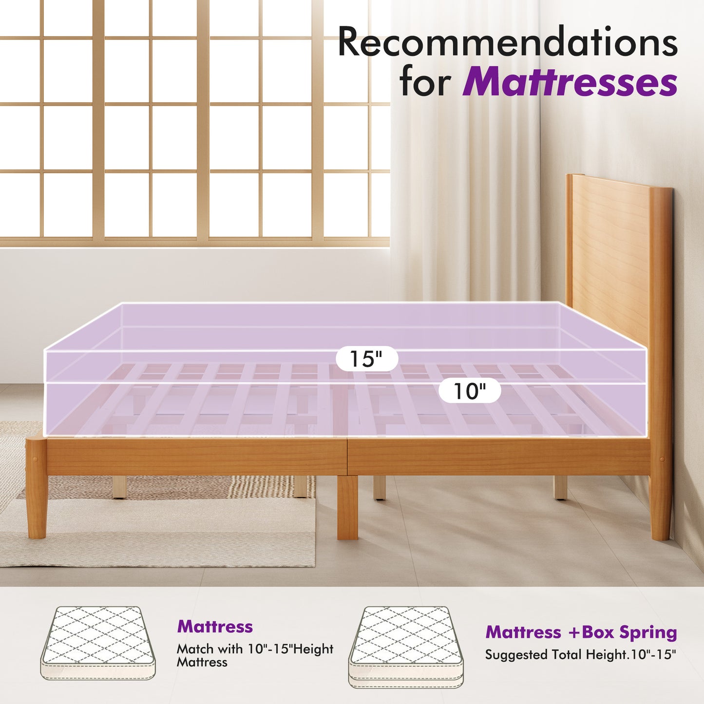 Mid Century Modern Platform Bed-KING NATURAL