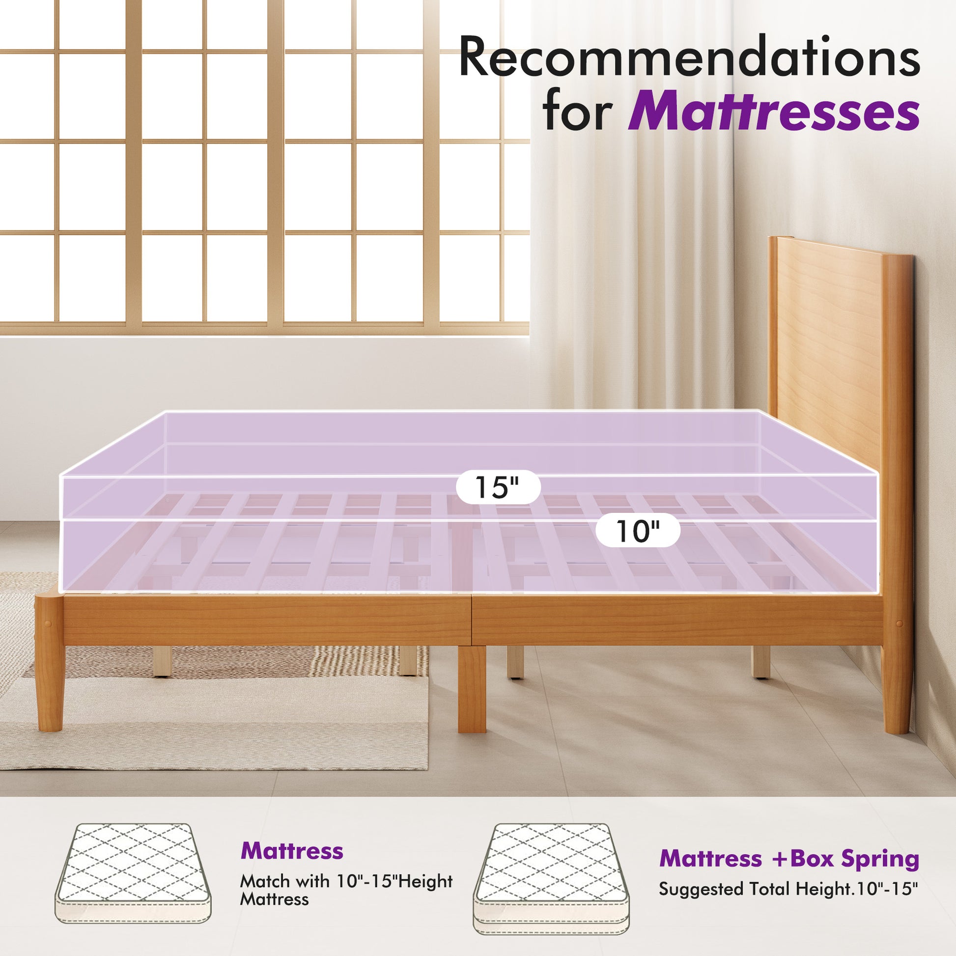 Mid Century Modern Platform Bed-KING NATURAL