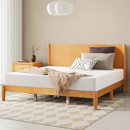 Mid Century Modern Platform Bed-KING NATURAL