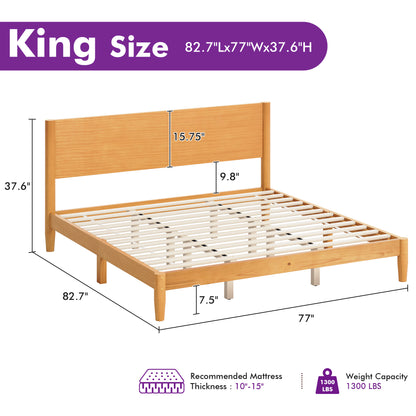 Mid Century Modern Platform Bed-KING NATURAL