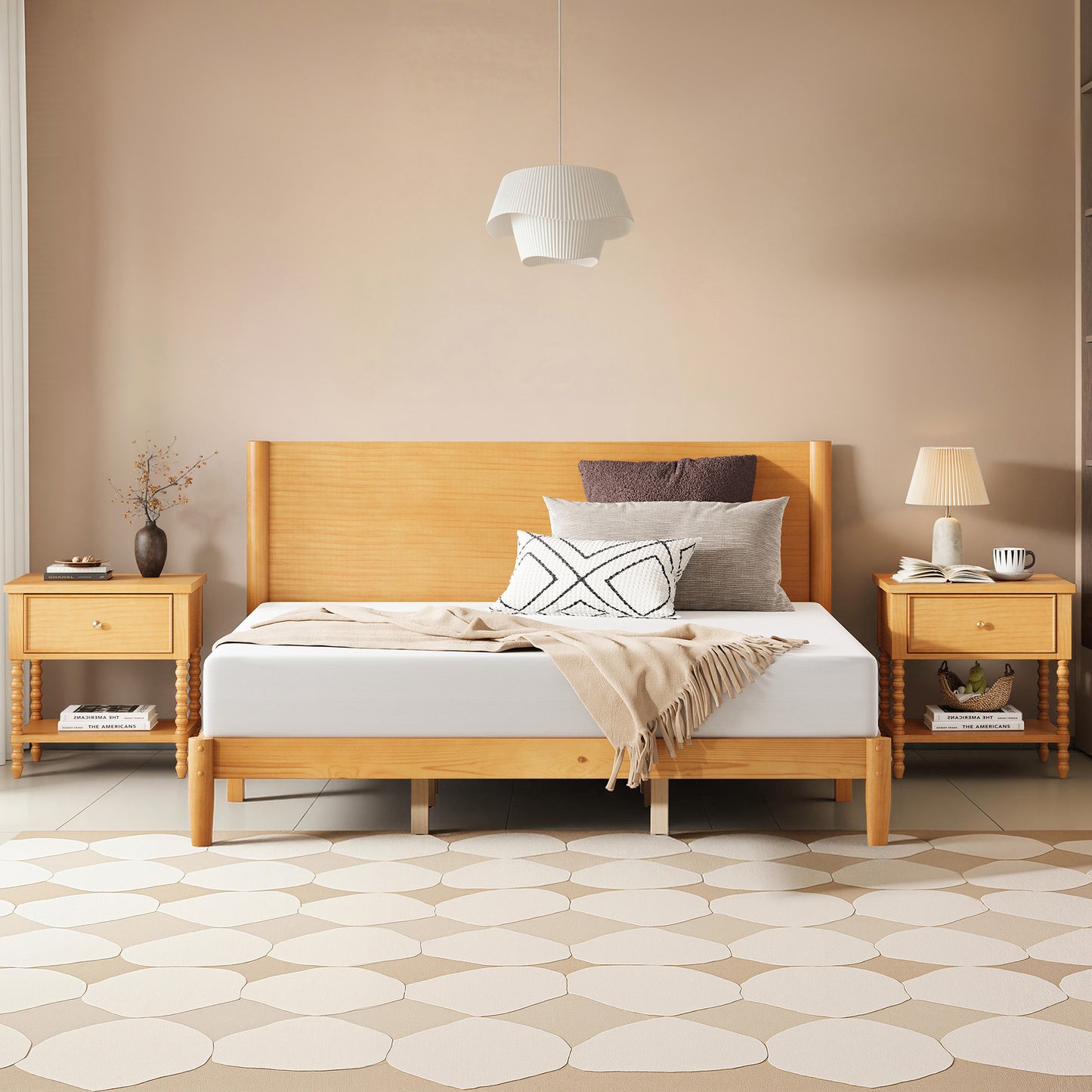 Mid Century Modern Platform Bed-KING NATURAL
