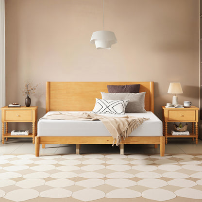 Mid Century Modern Platform Bed-KING NATURAL