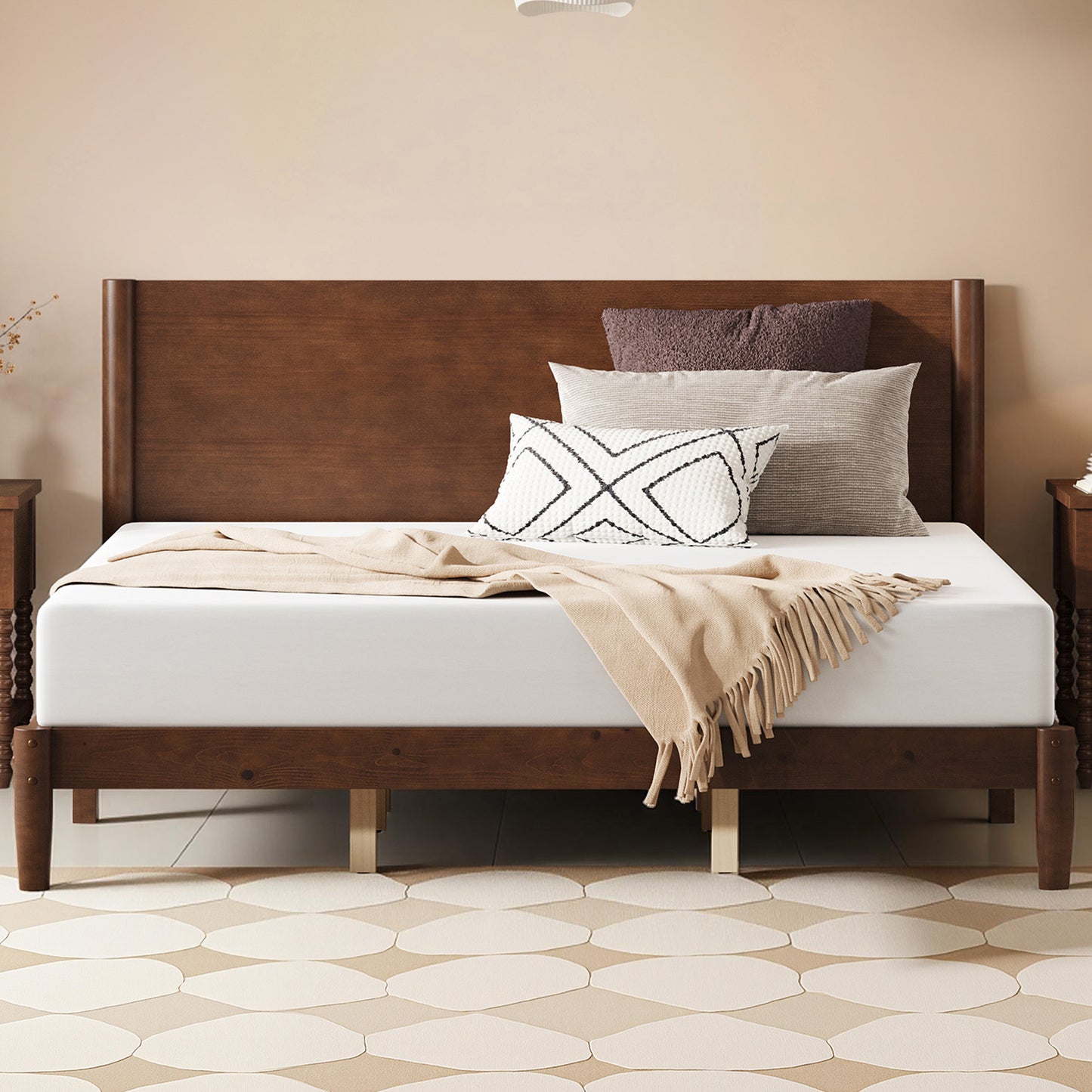 Mid Century Modern Platform Bed-KING WALNUT