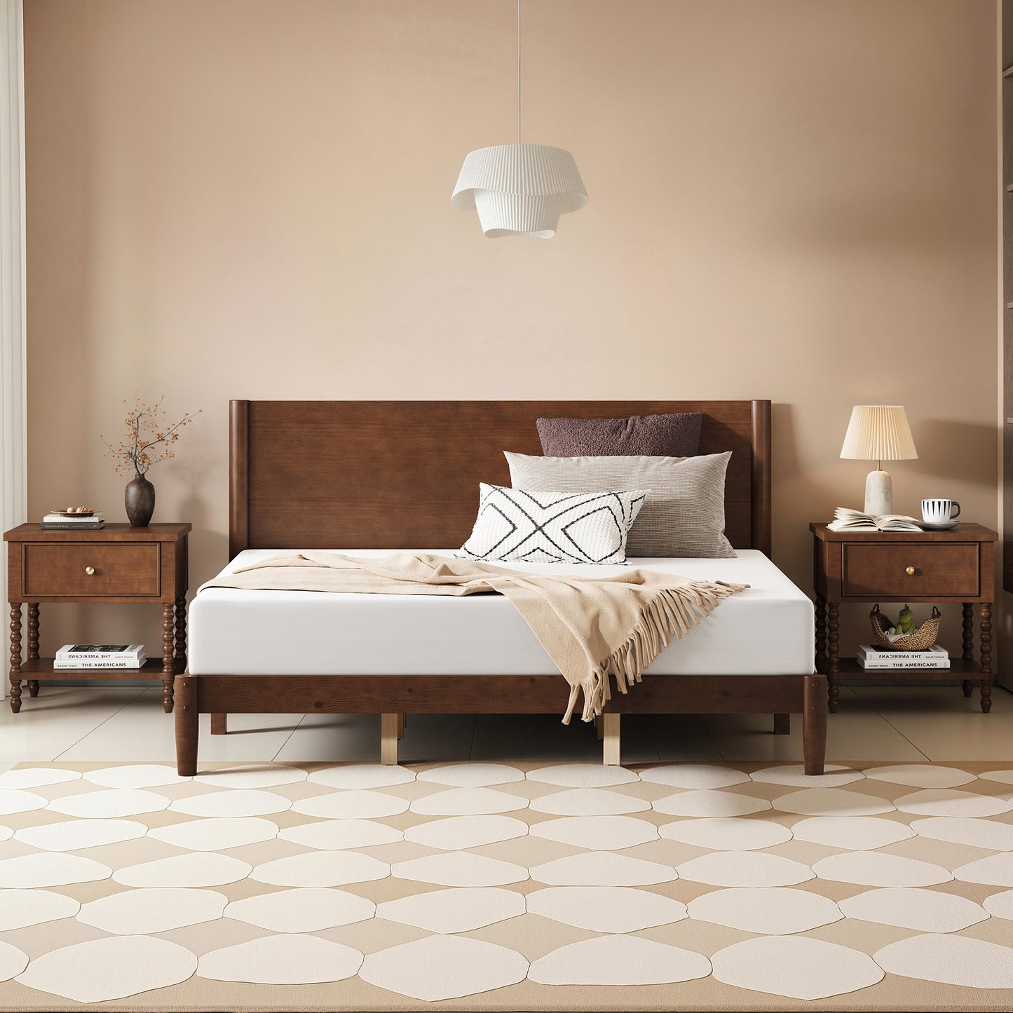 Mid Century Modern Platform Bed-KING WALNUT
