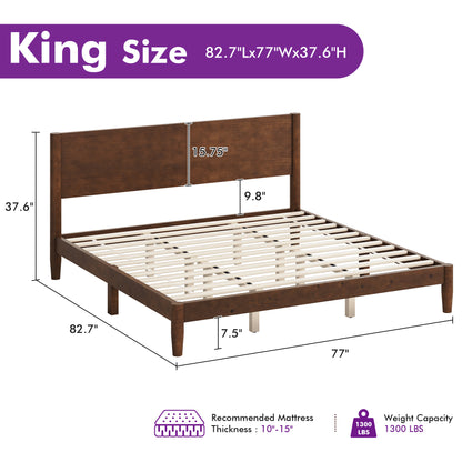 Mid Century Modern Platform Bed-KING WALNUT