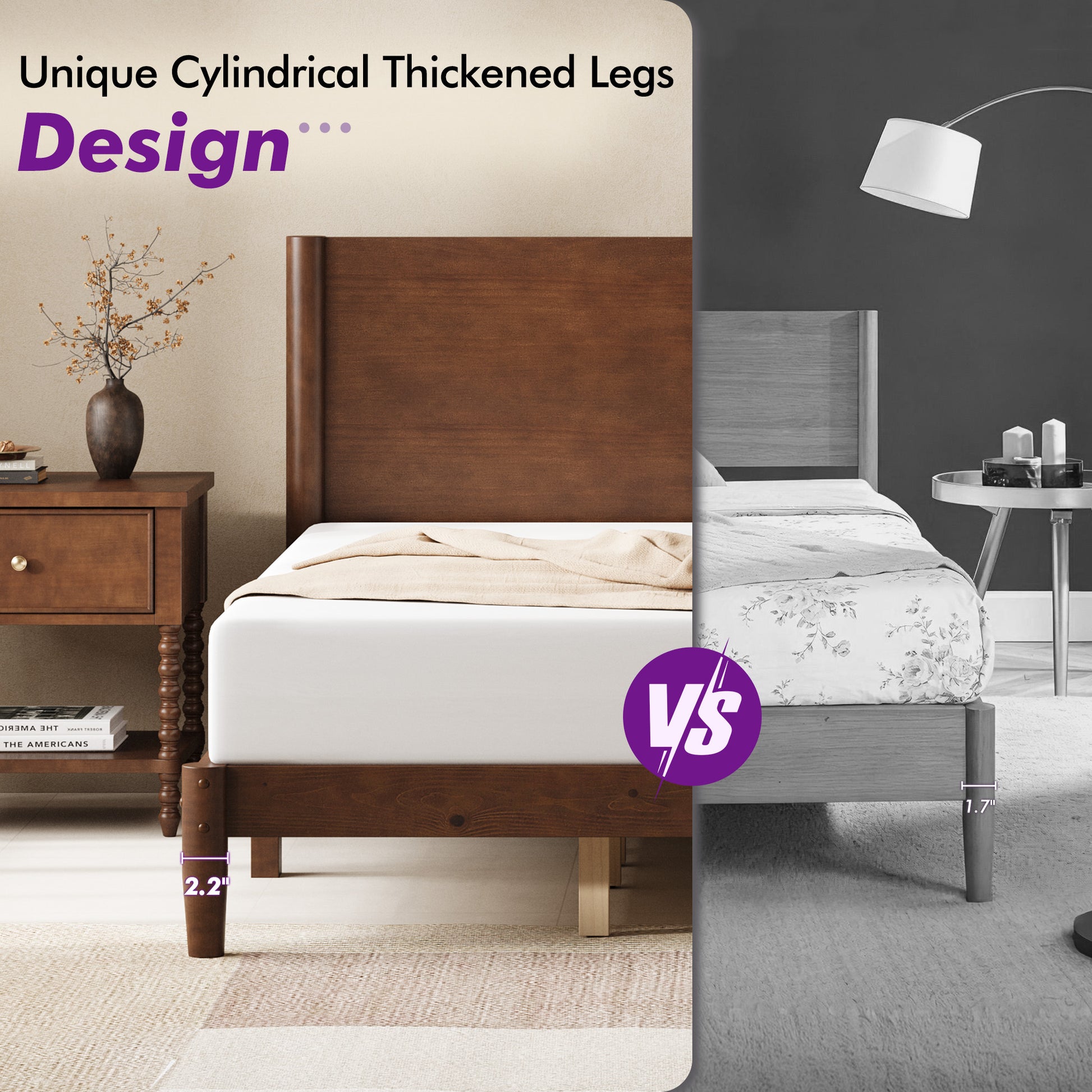 Mid Century Modern Platform Bed-KING WALNUT