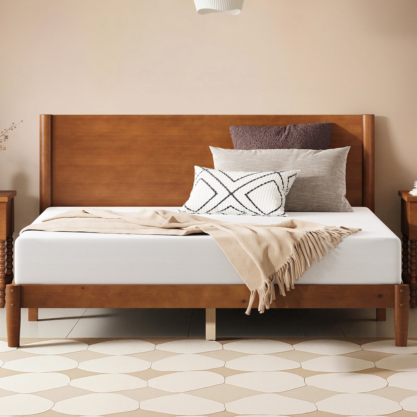 Mid Century Modern Platform Bed-QUEEN BROWN