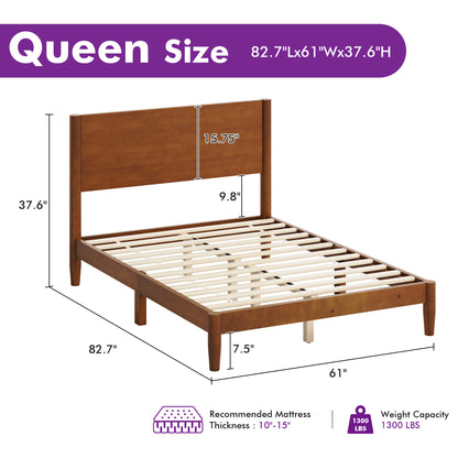 Mid Century Modern Platform Bed-QUEEN BROWN