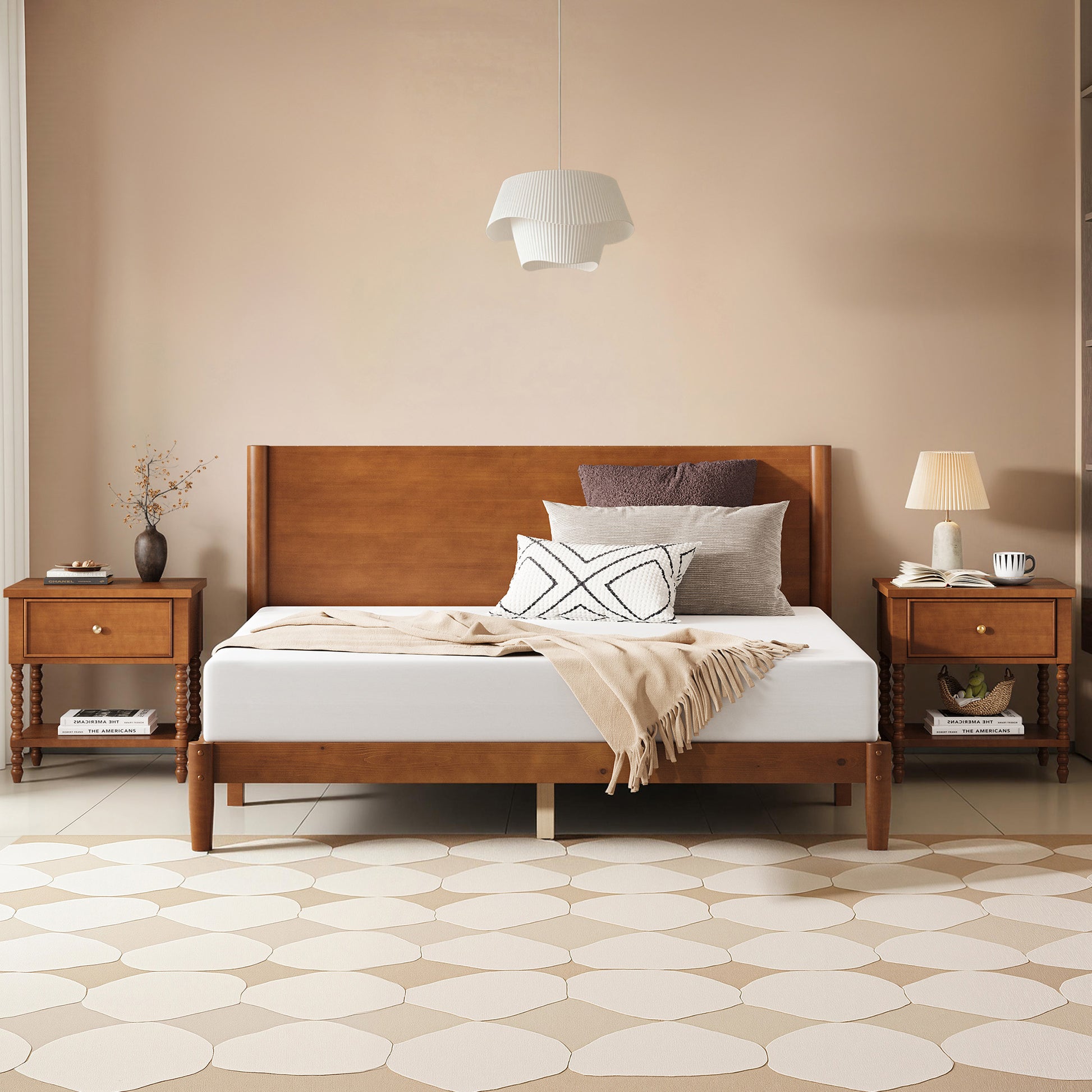 Mid Century Modern Platform Bed-QUEEN BROWN