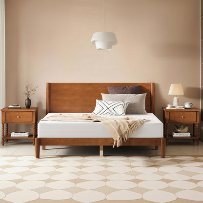 Mid Century Modern Platform Bed-QUEEN BROWN