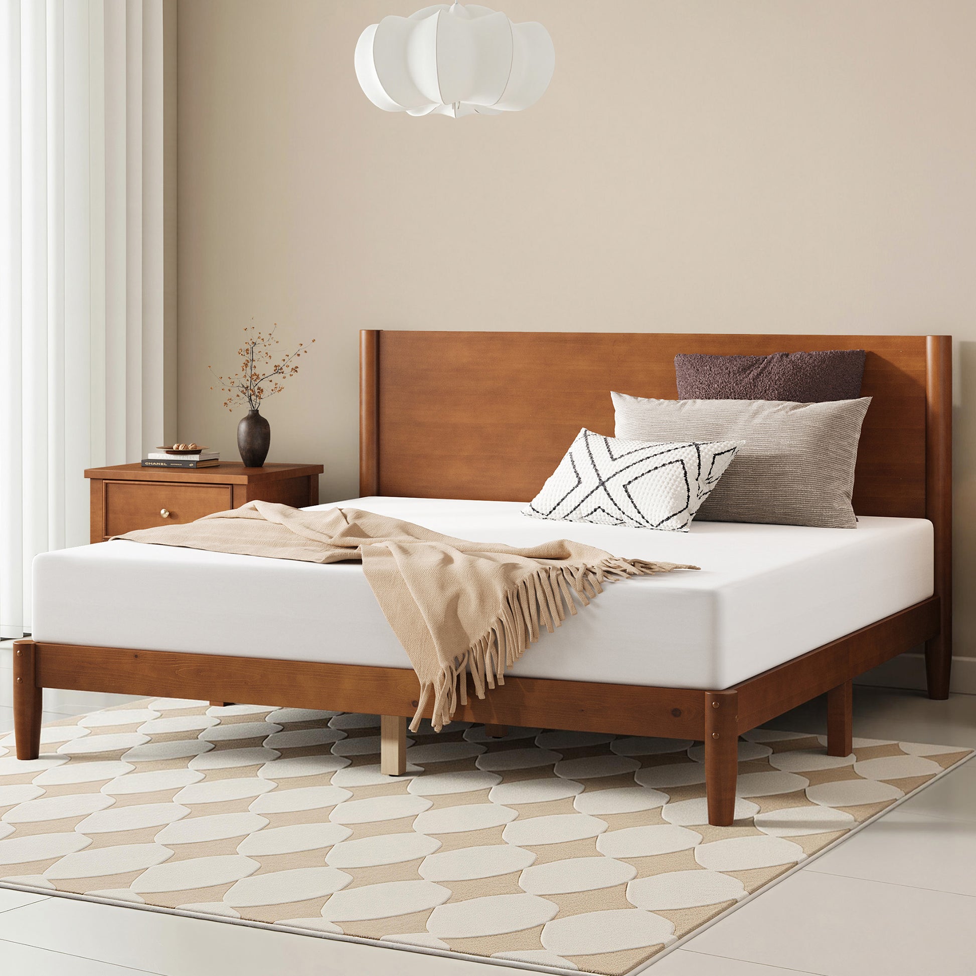 Mid Century Modern Platform Bed-QUEEN BROWN