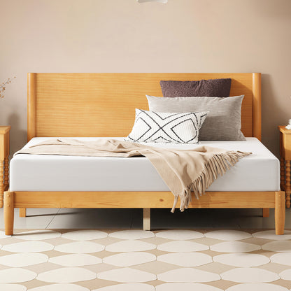Mid Century Modern Platform Bed-QUEEN NATURAL